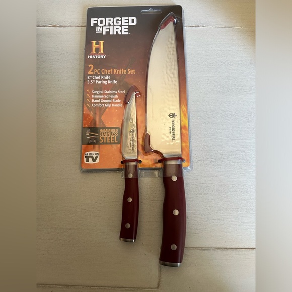 NEW! Forged in Fire 2pc Chef Knife Set History Channel Hammered Stainless Steel - Picture 1 of 2